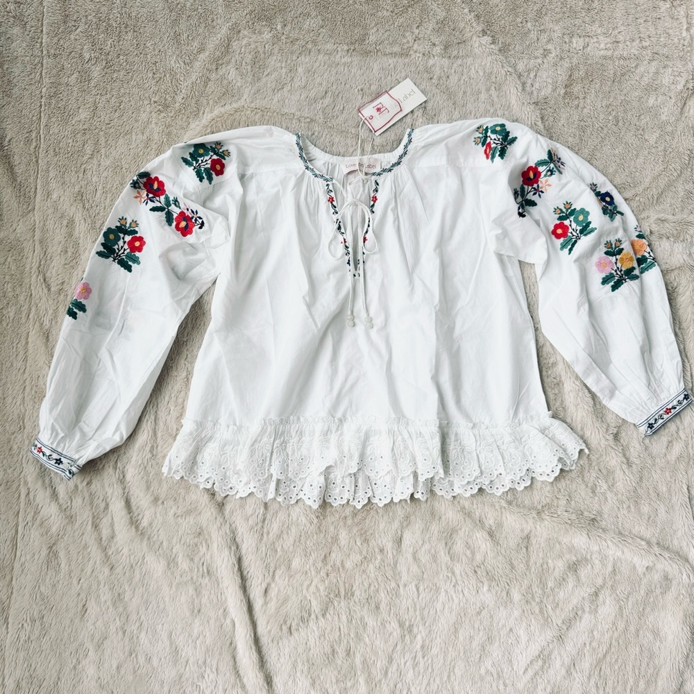Anthropologie Love The Label Paige embroidered top blouse white size S - Picture 4 of 13